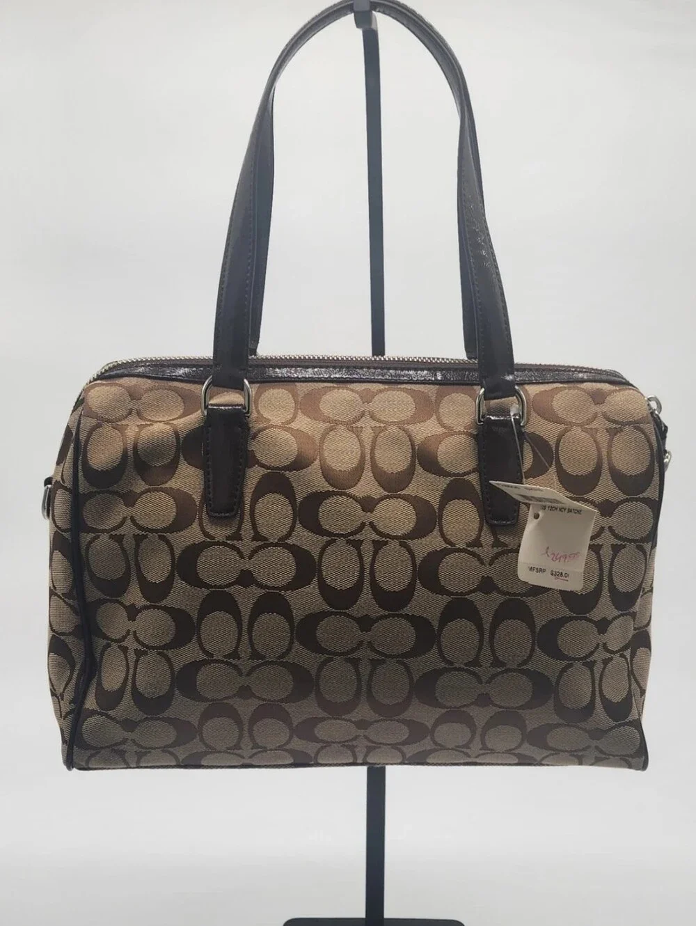 Coach Nancy Signature Stripe Satchel Brown Khaki NWT F28505